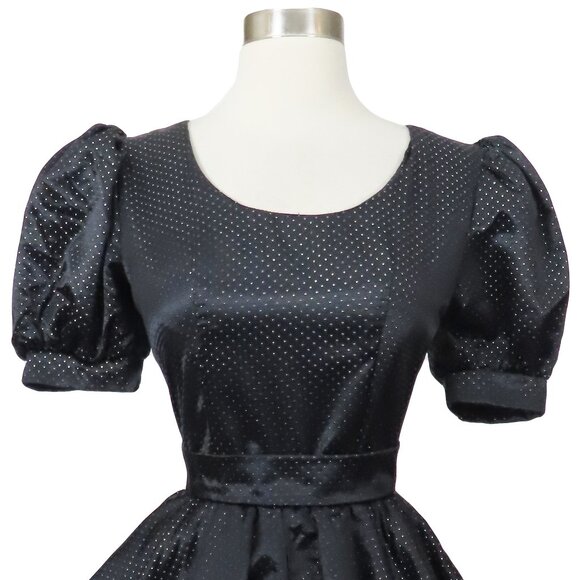 Vintage 80s Black Metallic Full Bubble Skirt Polka Dot Prom Party Dress S M - Picture 3 of 16